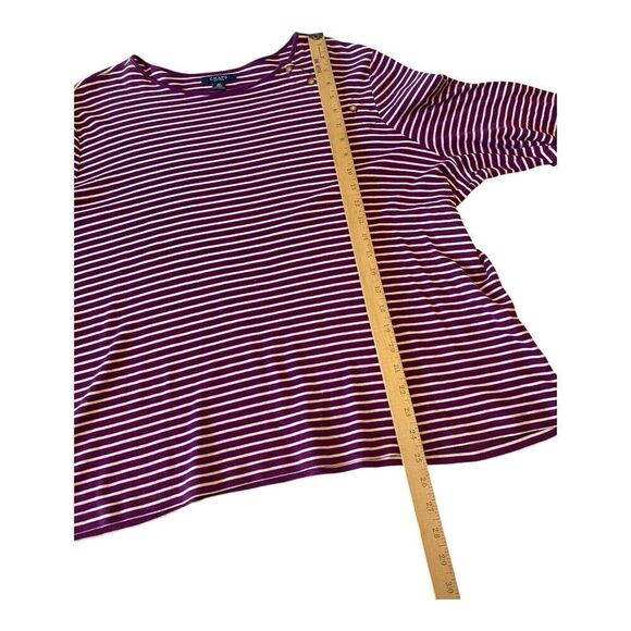 Chaps Classic Woman’s 3/4 Sleeve Striped Purple Shirt Plus Size 3X 100% Cotton - Picture 9 of 10